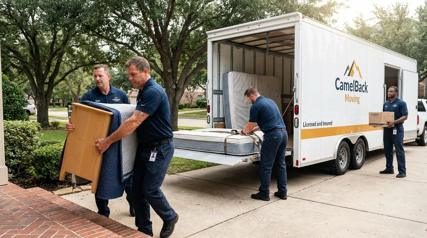 Crew loading residential truck for cross-state move from National City, CA