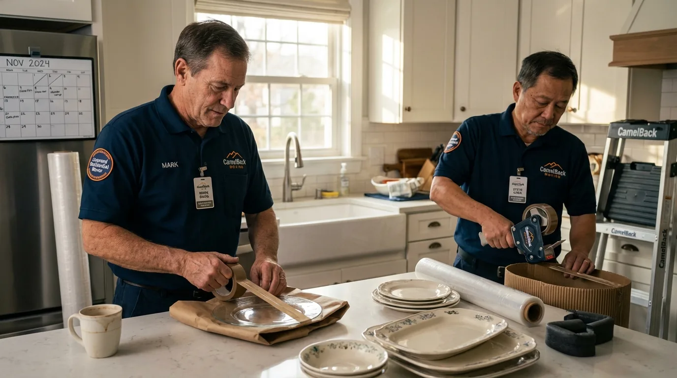 Professional crew packing kitchen dishware in National City, CA